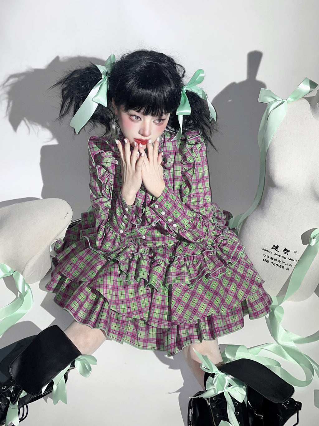 A Doll's House スカート(グリーンチェック)【CATCOCOON】