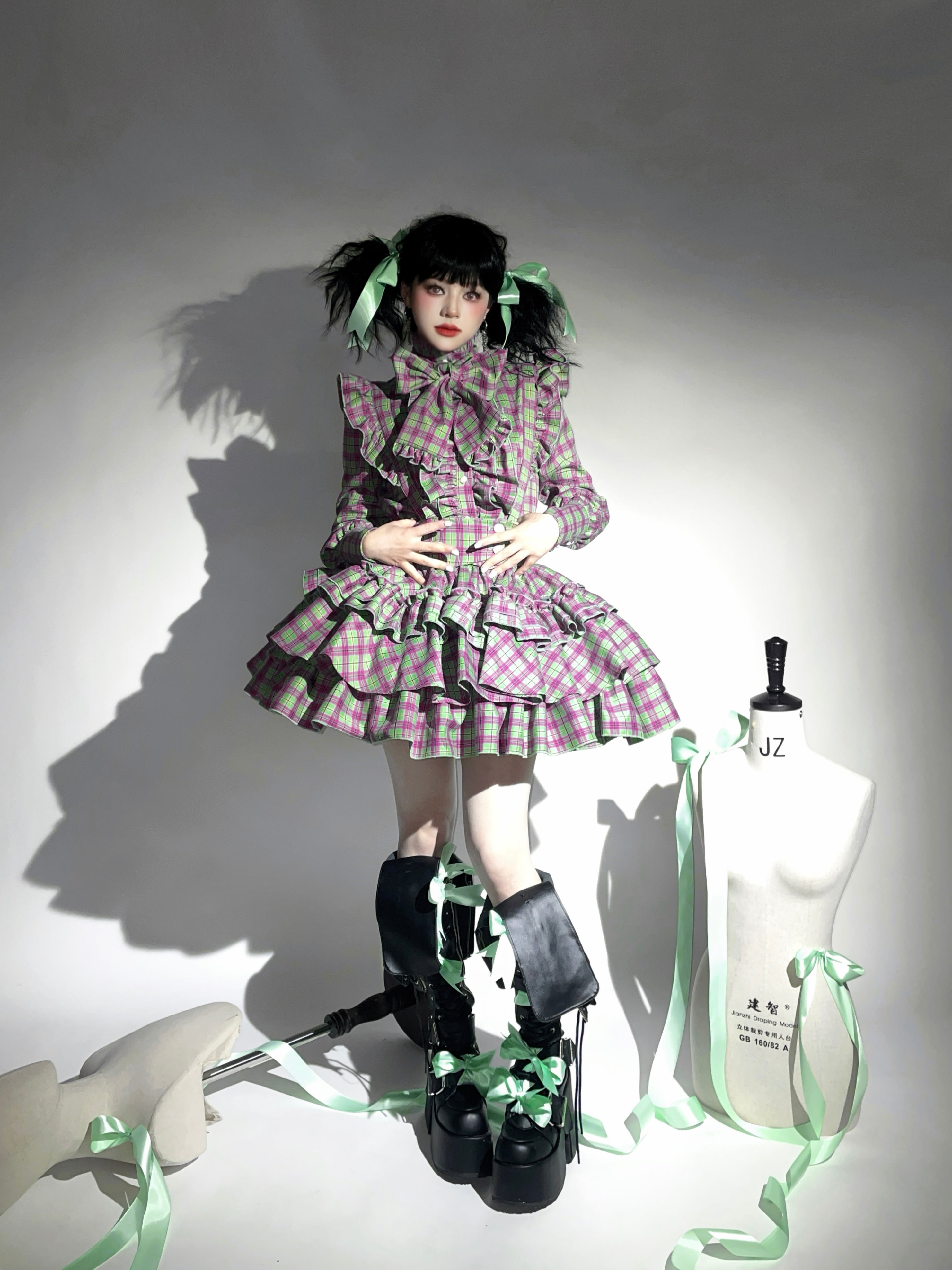 A Doll's House ブラウス(グリーンチェック)【CATCOCOON】