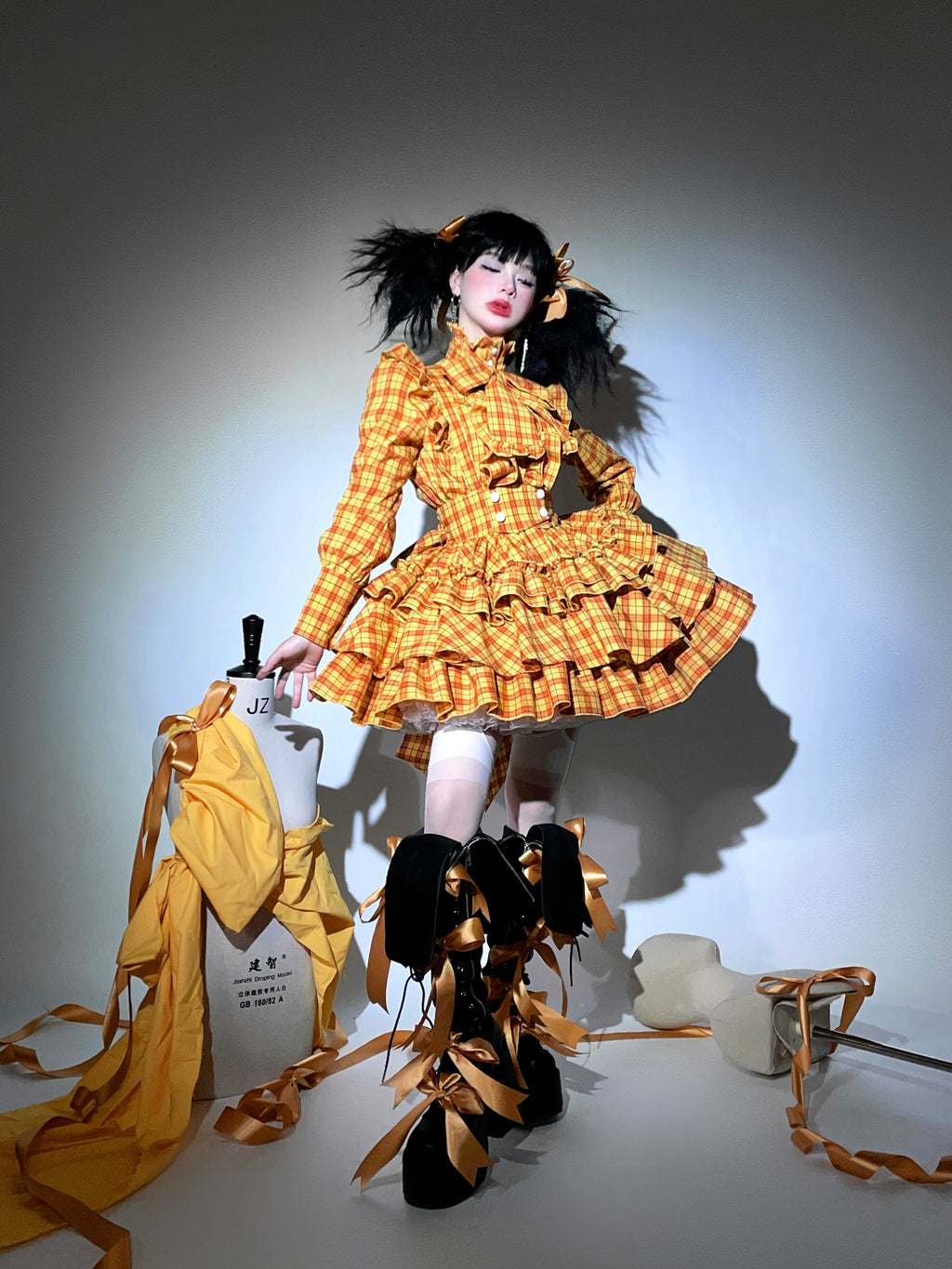 A Doll's House スカート(イエロー・ブルーチェック)【CATCOCOON】